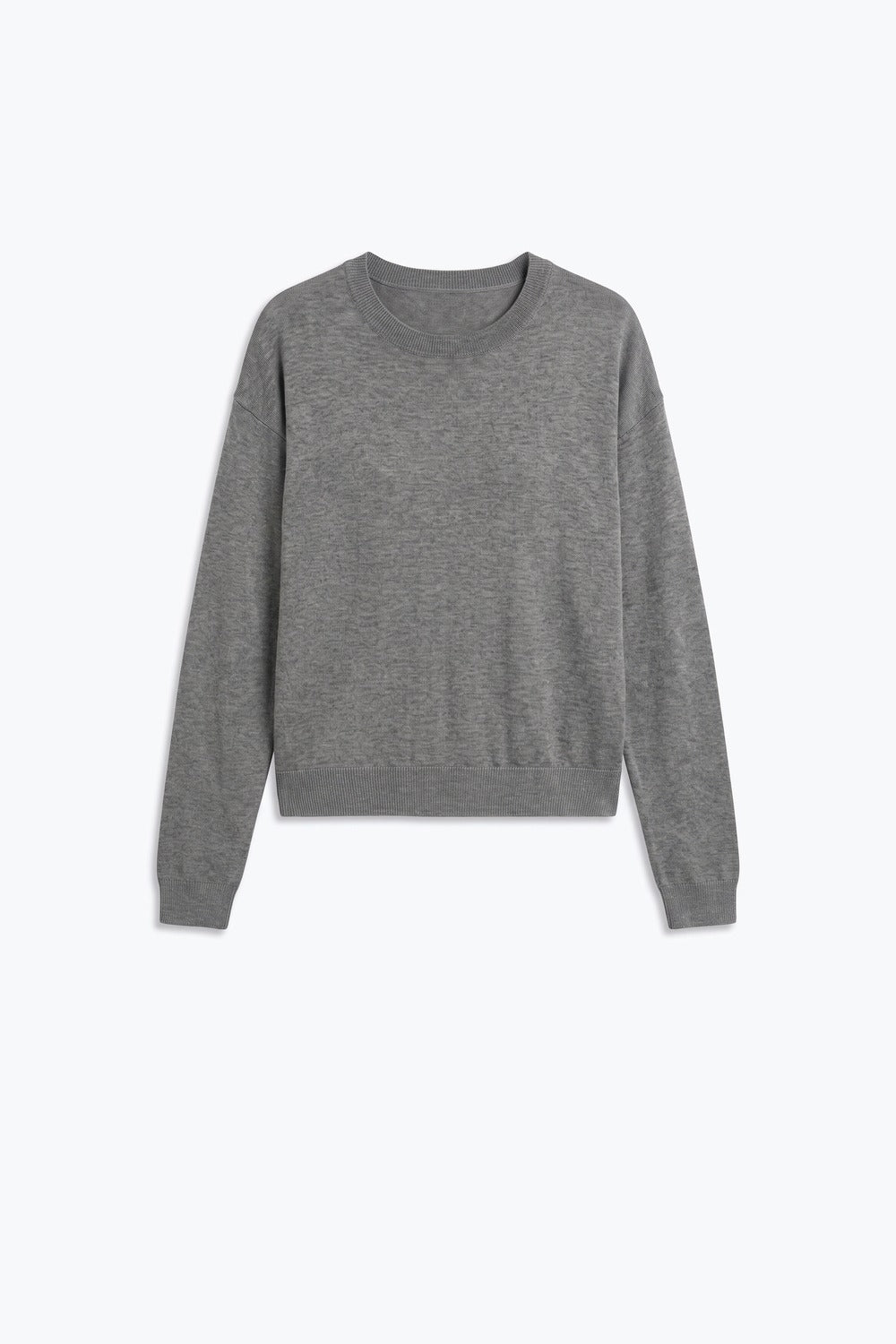 grey Merino Wool Blend Fine Knit Crew Neck Sweater
