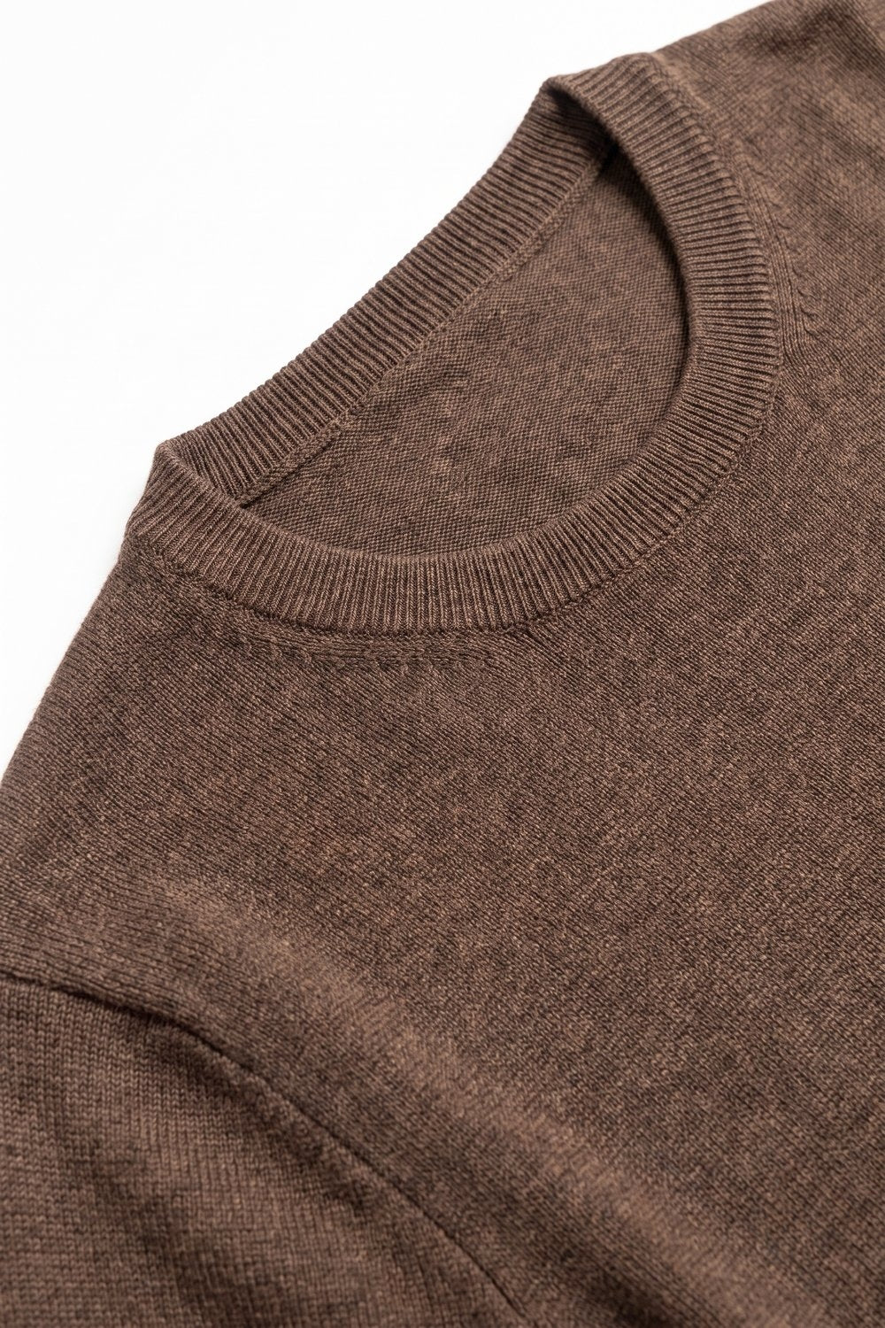 camel Merino Wool Blend Fine Knit Crew Neck Sweater