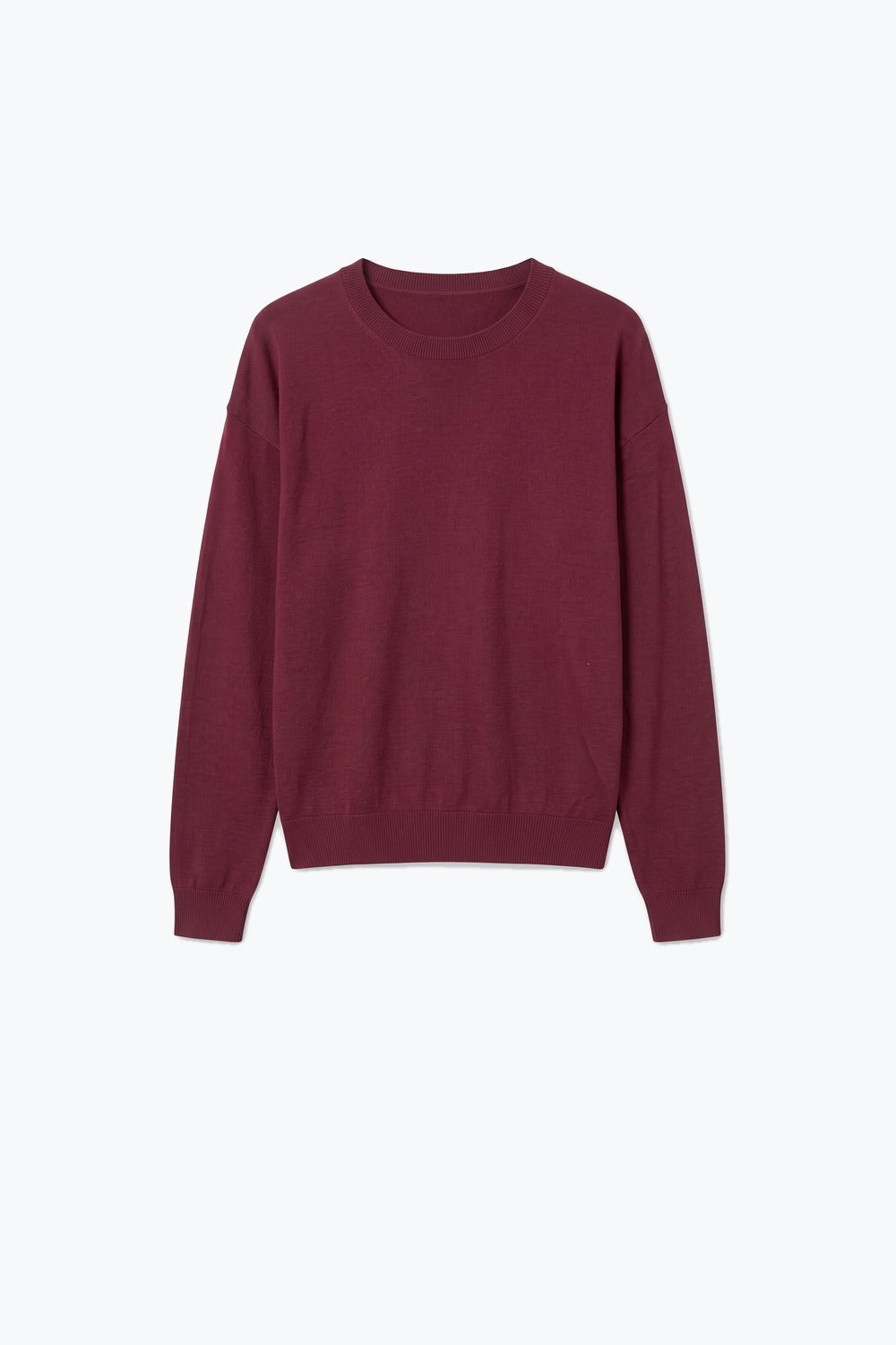 Burgundy Merino Wool Blend Fine Knit Crew Neck Sweater