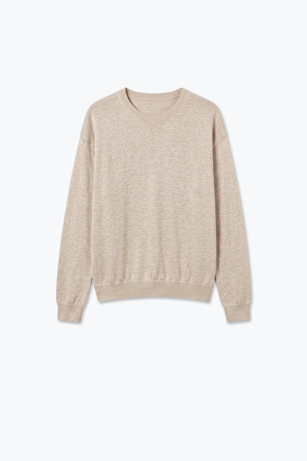 Merino Wool Blend Fine Knit Crew Neck Sweater in fango color