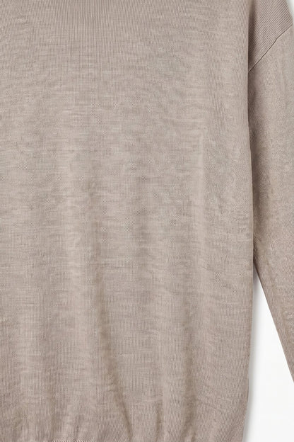 Merino Wool Blend Fine Knit Crew Neck Sweater in fango color