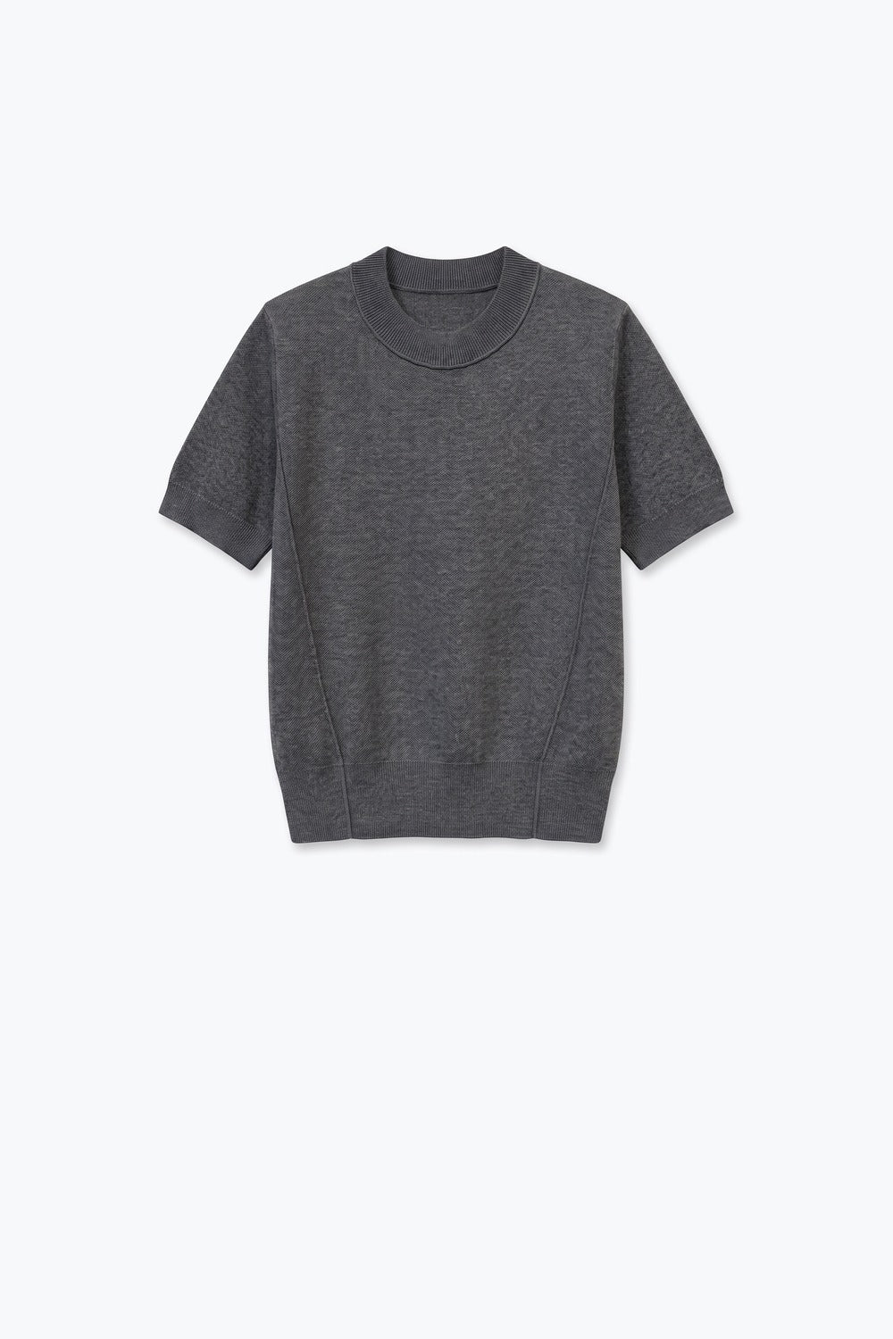 Grey Merino Wool Blend Fine Knit Sleeve Sweater