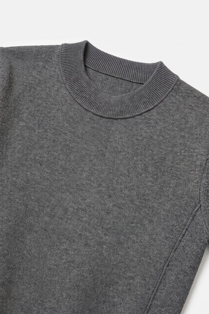Grey Merino Wool Blend Fine Knit Sleeve Sweater