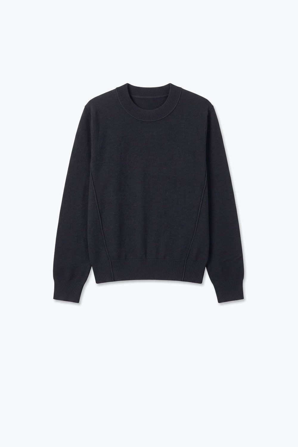 Black Merino Wool Blend Fine Knit long sleeves Seam Detail Sweater