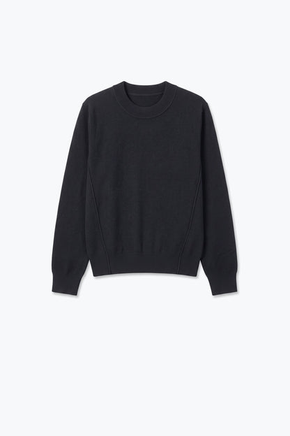 Black Merino Wool Blend Fine Knit long sleeves Seam Detail Sweater