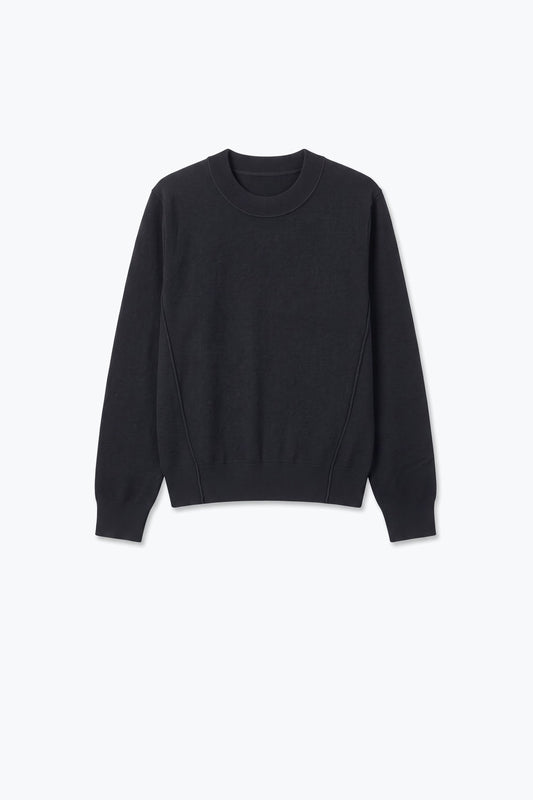 Black Merino Wool Blend Fine Knit long sleeves Seam Detail Sweater