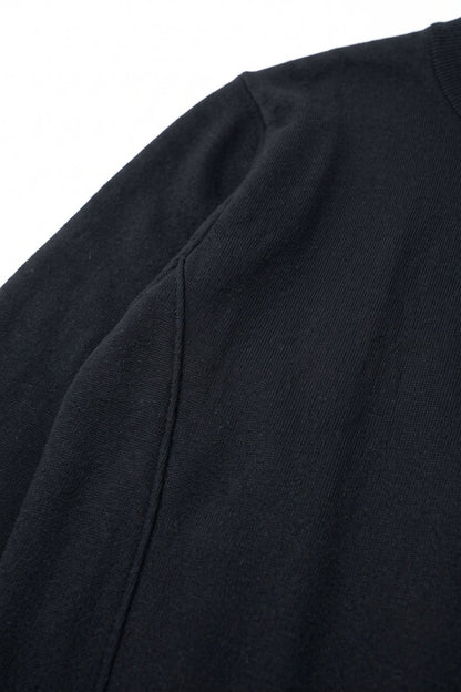 Black Merino Wool Blend Fine Knit long sleeves Seam Detail Sweater