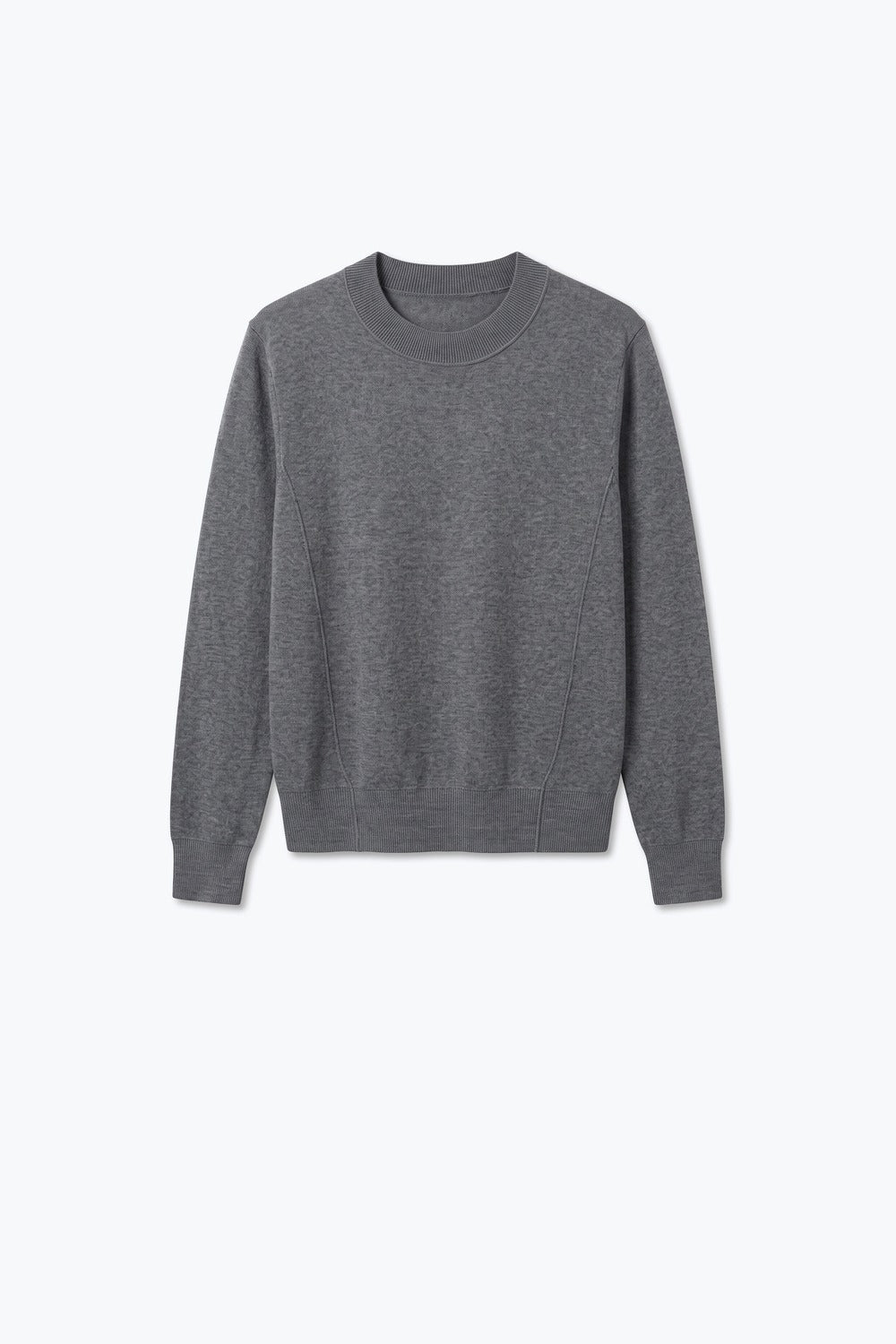 Grey Merino Wool Blend Fine Knit long sleeves Ribbed Trim Sweater