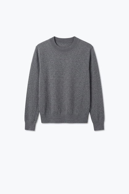 Grey Merino Wool Blend Fine Knit long sleeves Ribbed Trim Sweater
