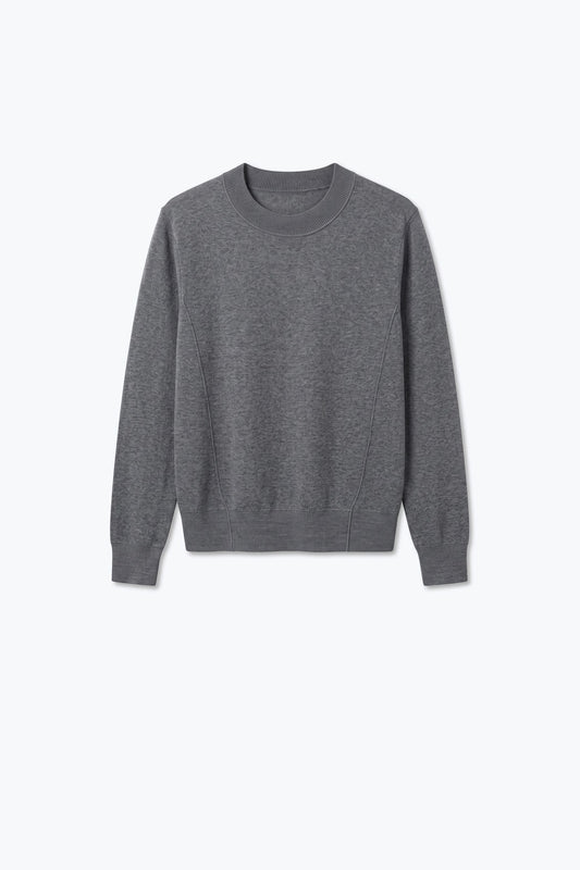 Grey Merino Wool Blend Fine Knit long sleeves Ribbed Trim Sweater