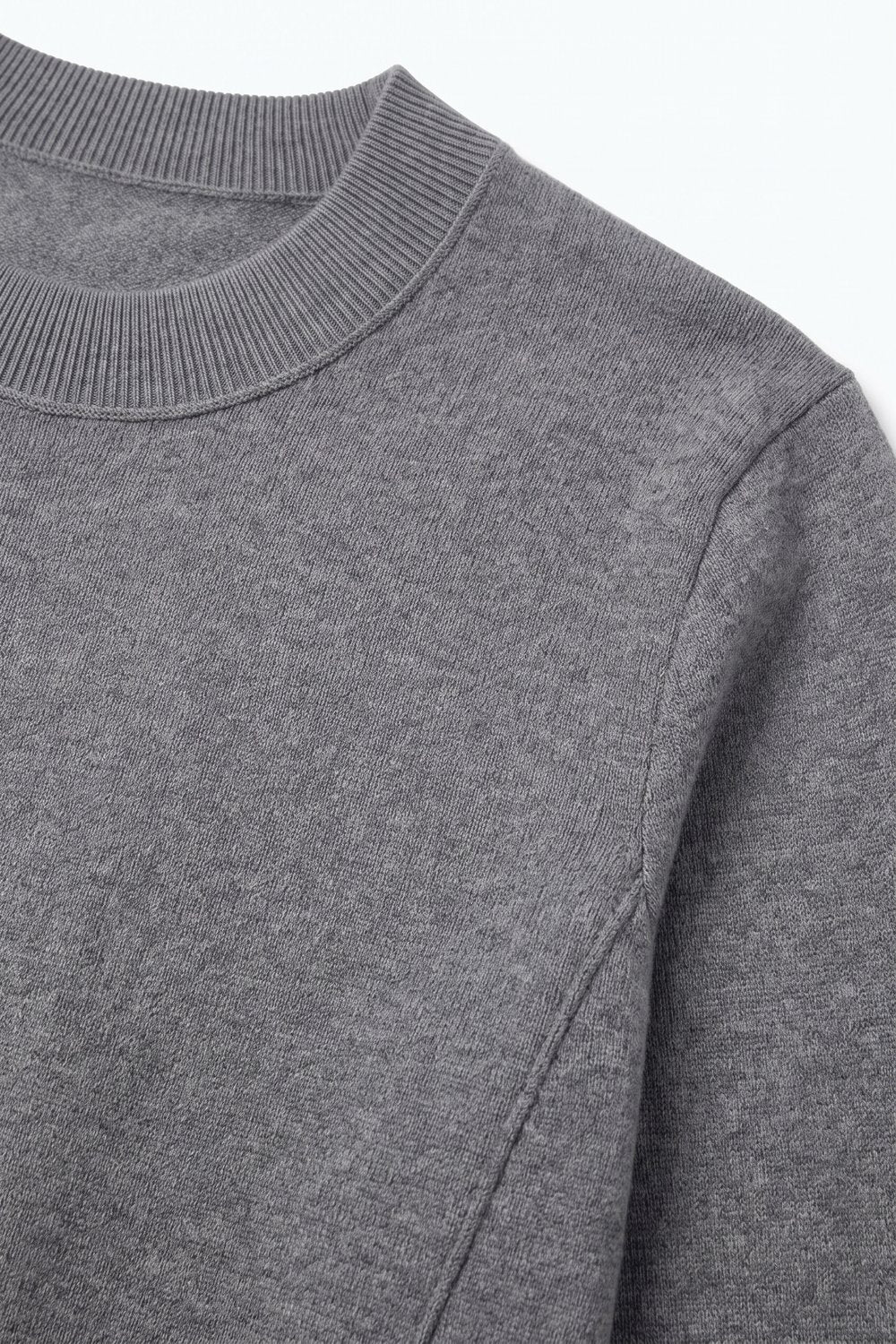 Grey Merino Wool Blend Fine Knit long sleeves Ribbed Trim Sweater