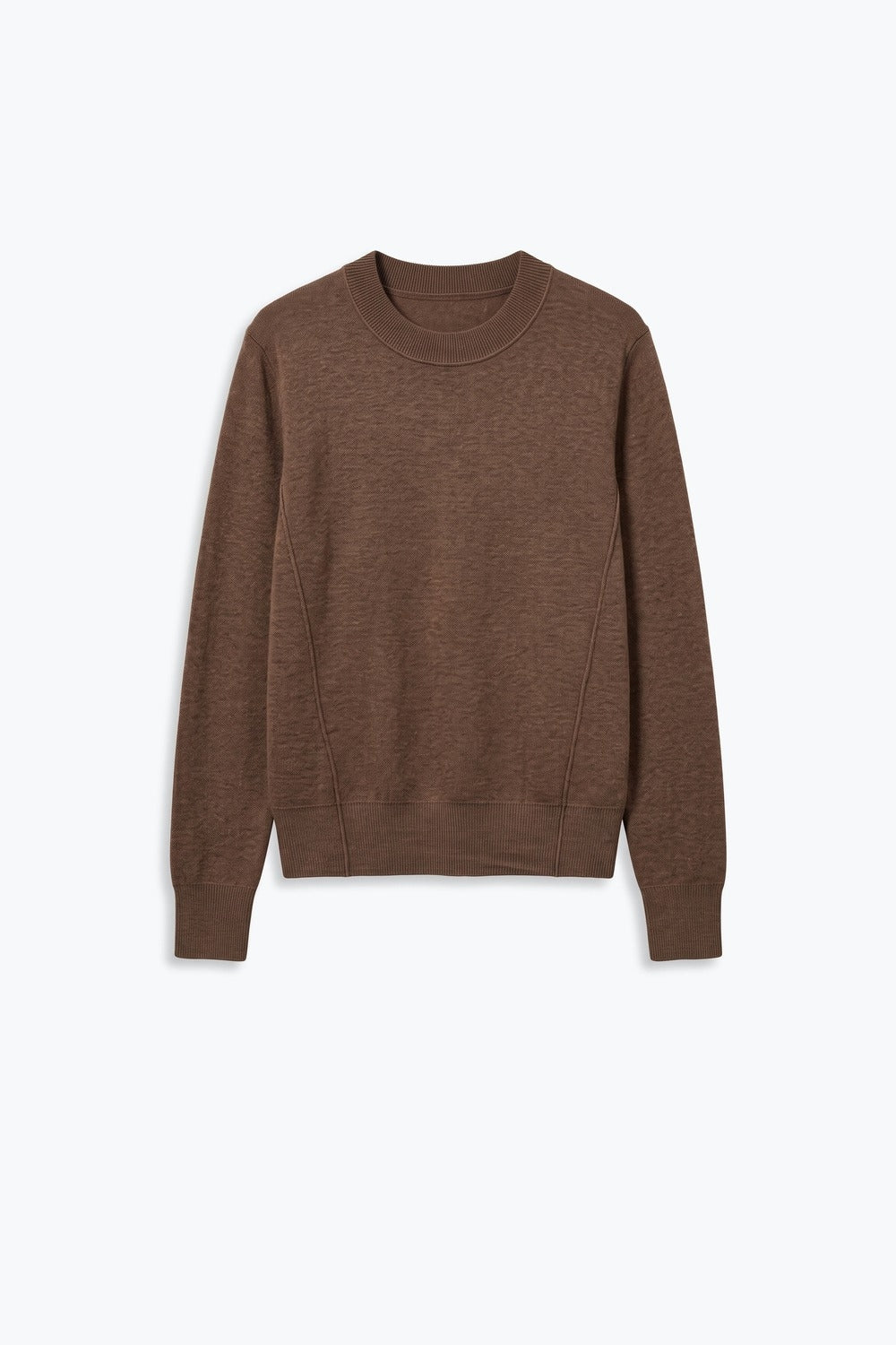Merino Wool Blend Fine Knit long sleeves Ribbed Trim Sweater in camel