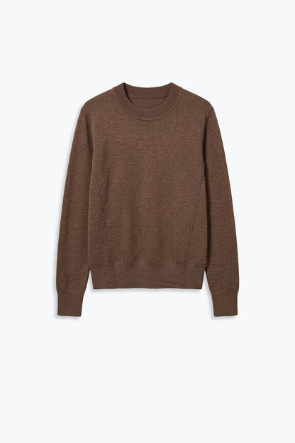 Merino Wool Blend Fine Knit long sleeves Ribbed Trim Sweater in camel