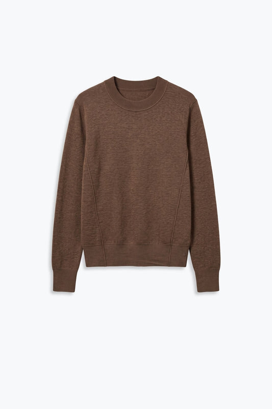 Merino Wool Blend Fine Knit long sleeves Ribbed Trim Sweater in camel