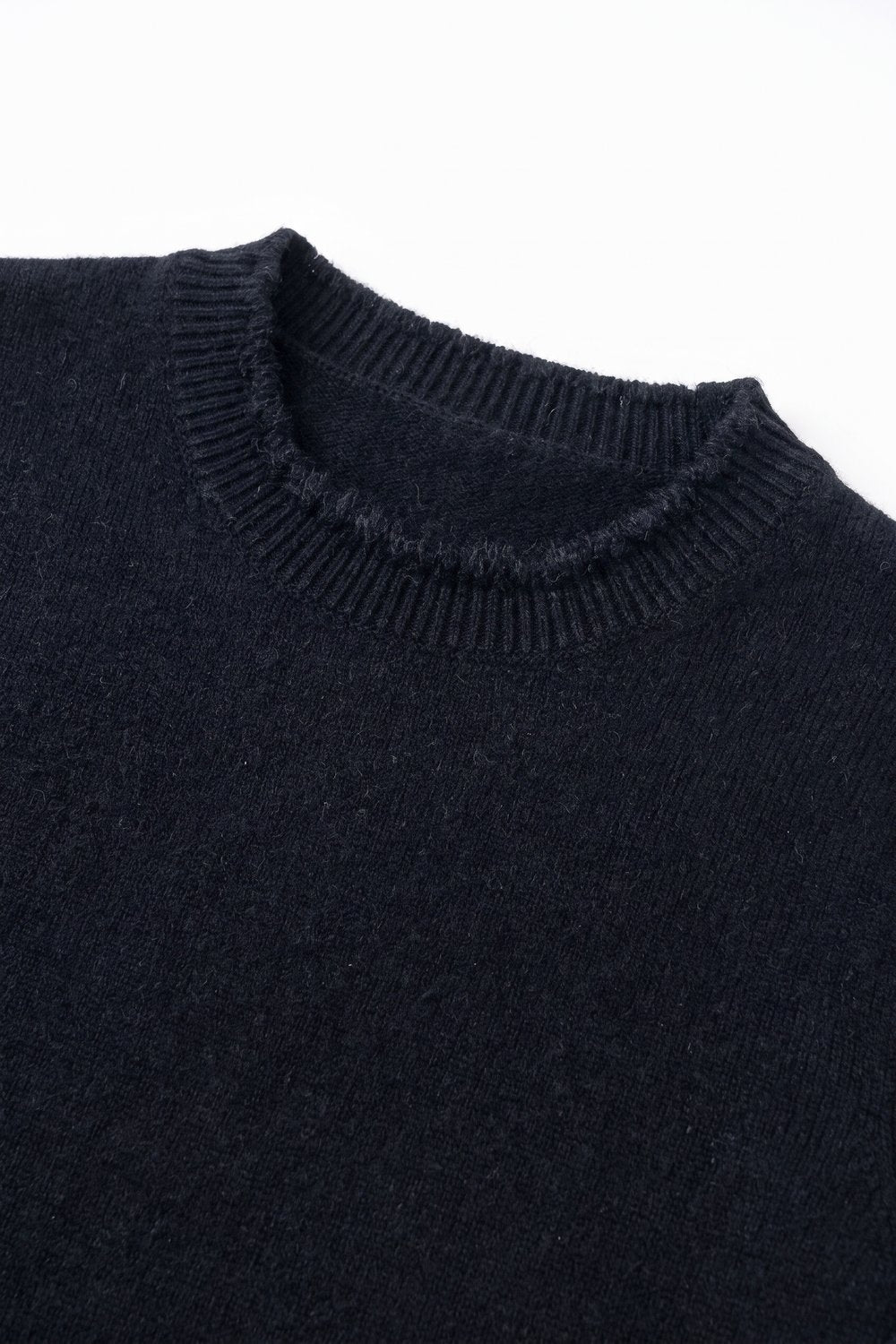 Black Short Sleeve Crew Neck Sweater with Faux Fur Trim