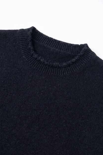 Black Short Sleeve Crew Neck Sweater with Faux Fur Trim