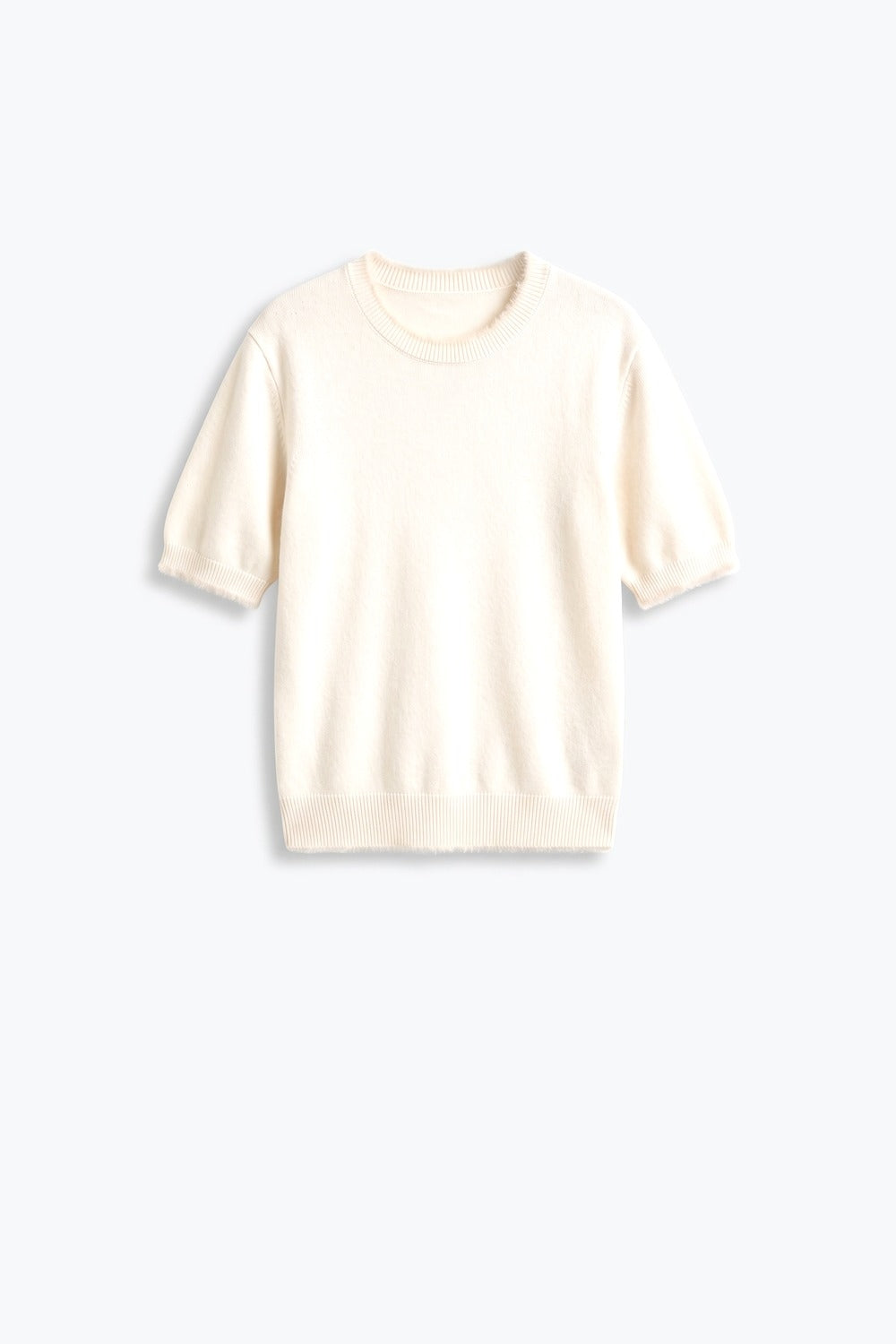 cream Short Sleeve Crew Neck Sweater with Faux Fur Trim
