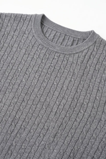 Short-sleeve sweater in gray knit with ribbed edge