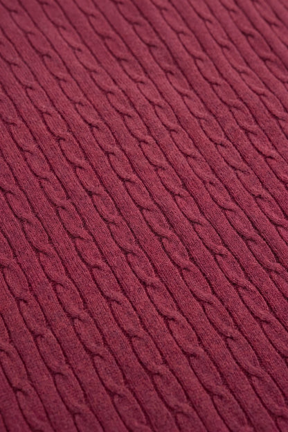 wine Cable Knit Crew Neck Short Sleeve Sweater