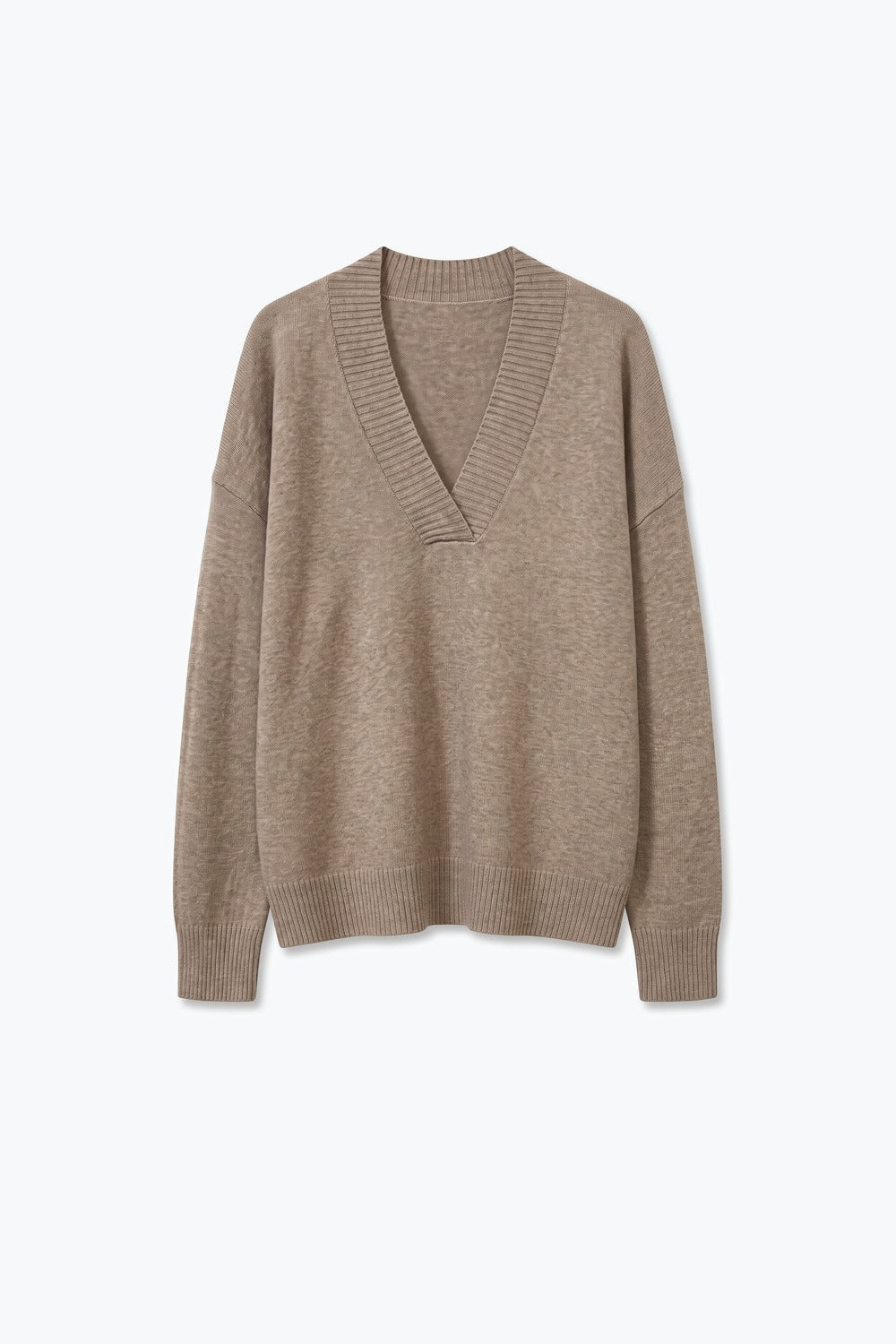 Camel Warm Knit Wide V-Neck Jumper