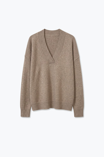Camel Warm Knit Wide V-Neck Jumper