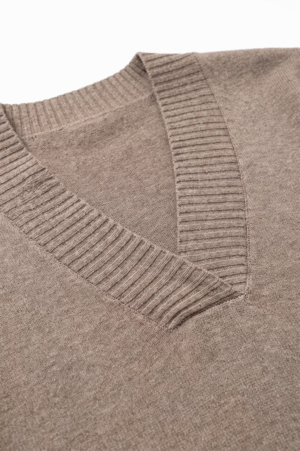 Camel Warm Knit Wide V-Neck Jumper