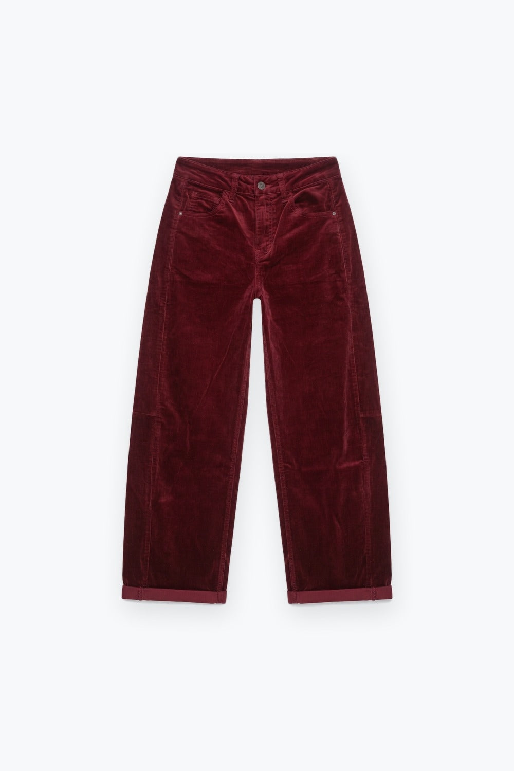 Corduroy High Rise wide Barrell leg Pants in burgundy