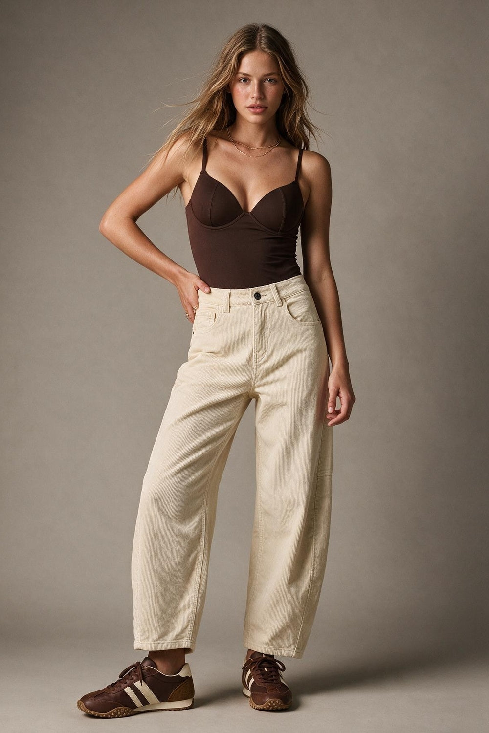 Brown Stretch Underwire Adjustable Strap Bustier Cami Top