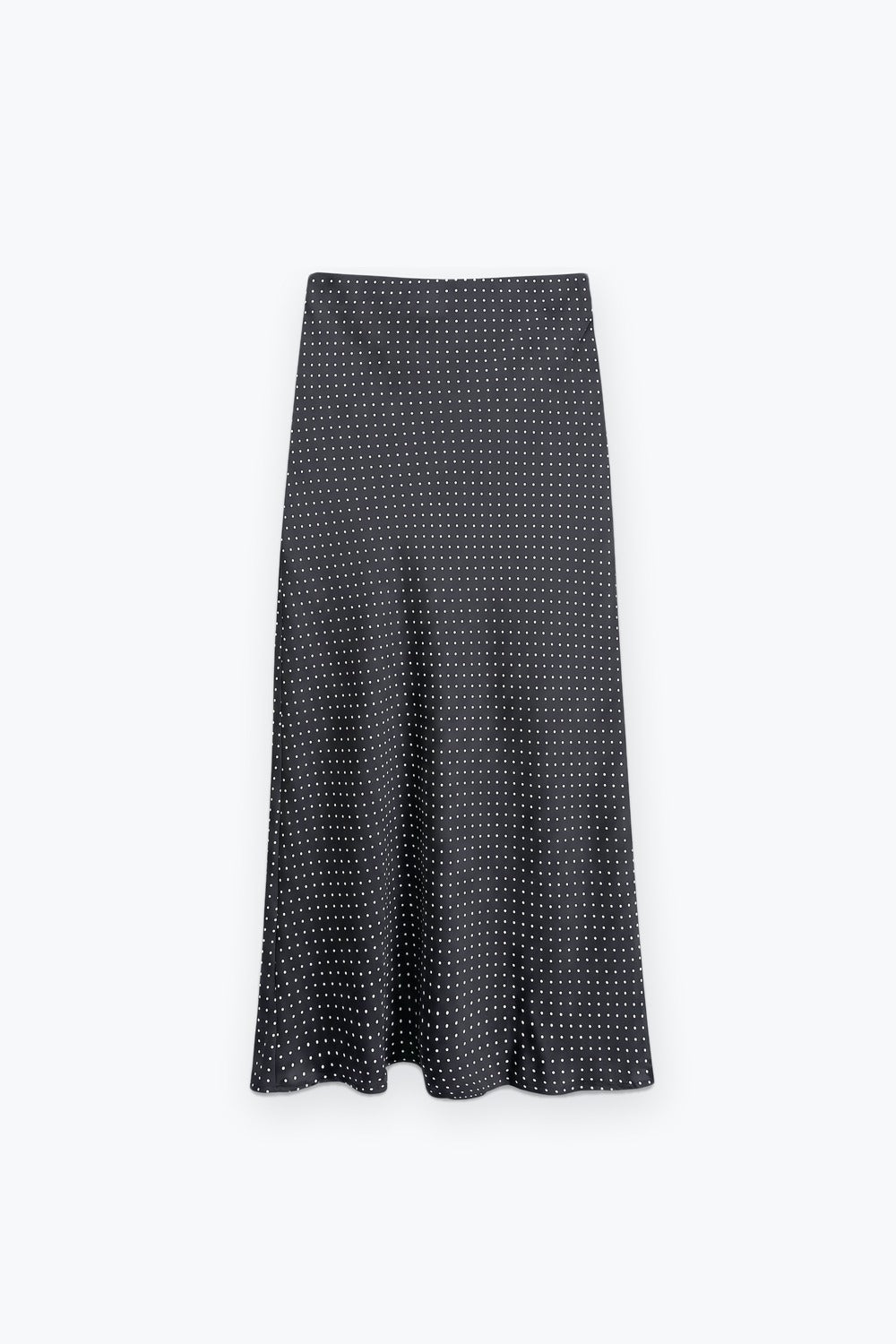 Black Polka-Dot Print Lightweight Woven A-Line Midi Skirt no waistband