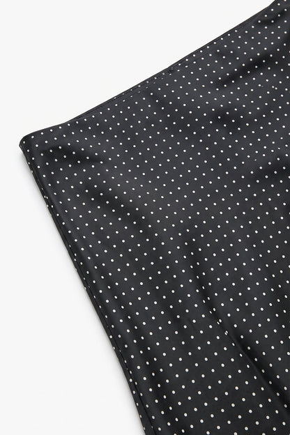 Black Polka-Dot Print Lightweight Woven A-Line Midi Skirt no waistband