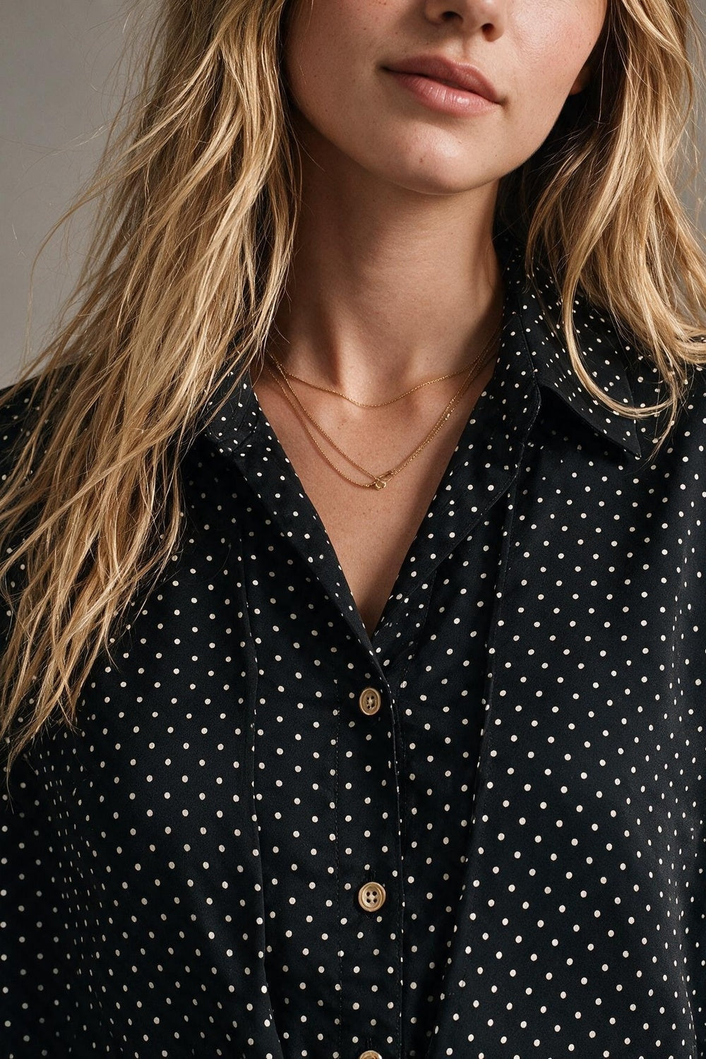 Black Polka-Dot Lightweight satin Cropped Button Shirt