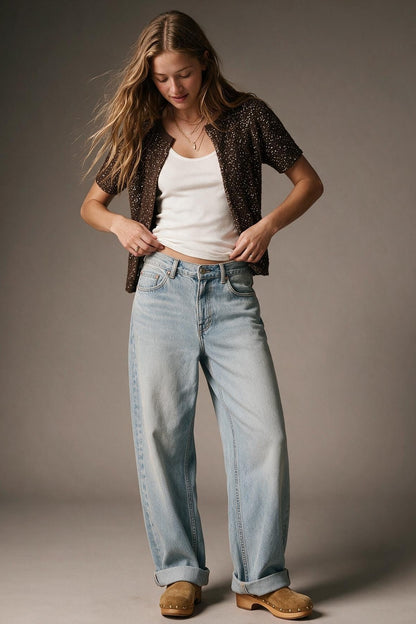 Brown Sequined Soft Knit Ribbed Trim Short Sleeve Cardigan