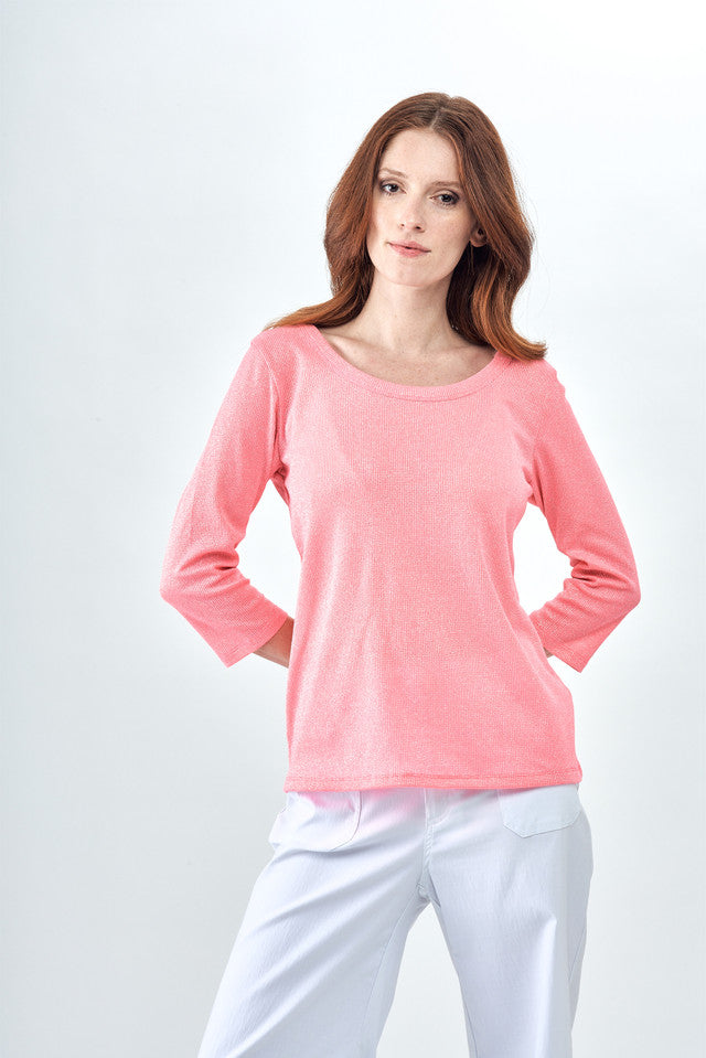 BCT8767 Ribbed Metallic 3/4 Sleeve Top