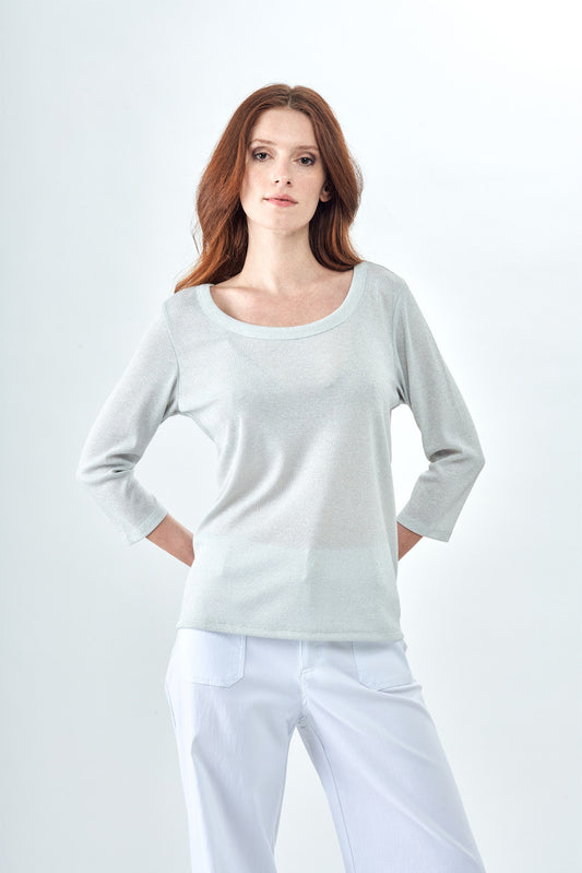 BCT8767 Ribbed Metallic 3/4 Sleeve Top