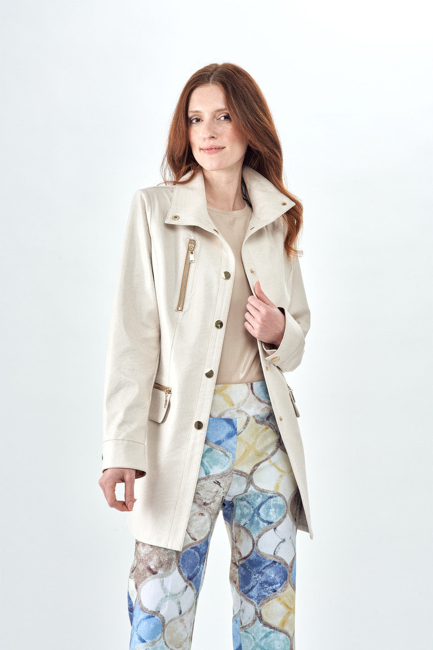 BCJ1826FA Long Vegan Leather Jacket with Zip Pockets.