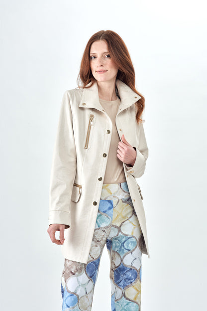 BCJ1826FA Long Vegan Leather Jacket with Zip Pockets.