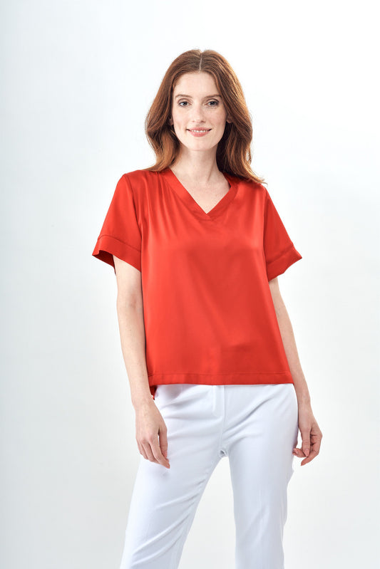 BCT8933V Satin Short Sleeve Top