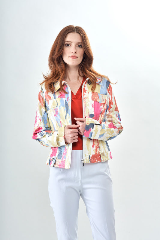 BCJ0687MPRA Printed Metallic Faux Vegan Leather Jacket in Liquid New Color Splash