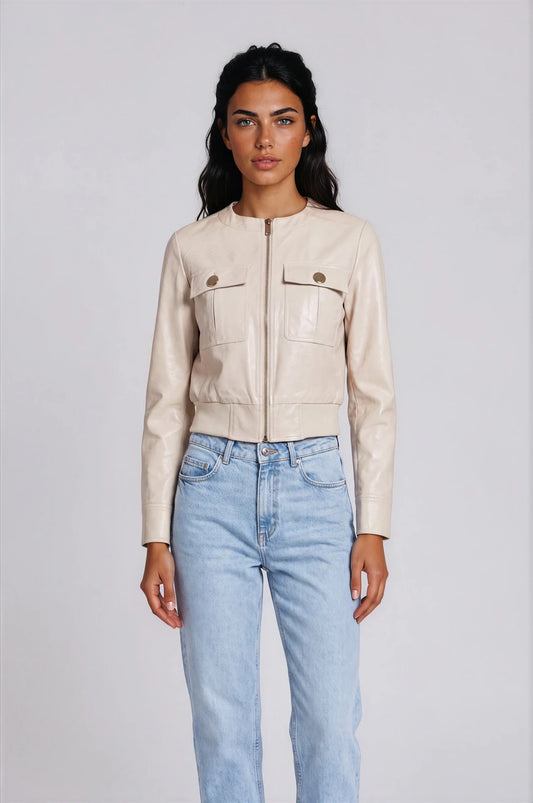 BCJ0917A Collarless Vegan Leather Jacket