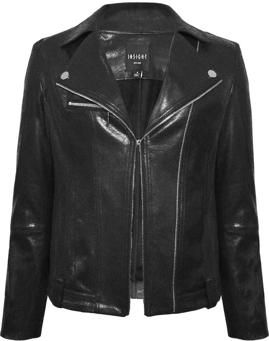 BCJ101A08MB Solid Metallic Vegan Leather Moto Jacket