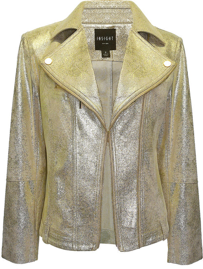 BCJ101A08MB Solid Metallic Vegan Leather Moto Jacket