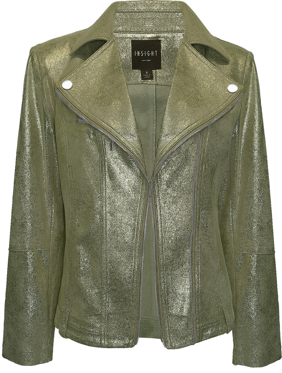 BCJ101A08MB Solid Metallic Vegan Leather Moto Jacket