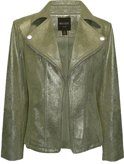 BCJ101A08MB Solid Metallic Vegan Leather Moto Jacket