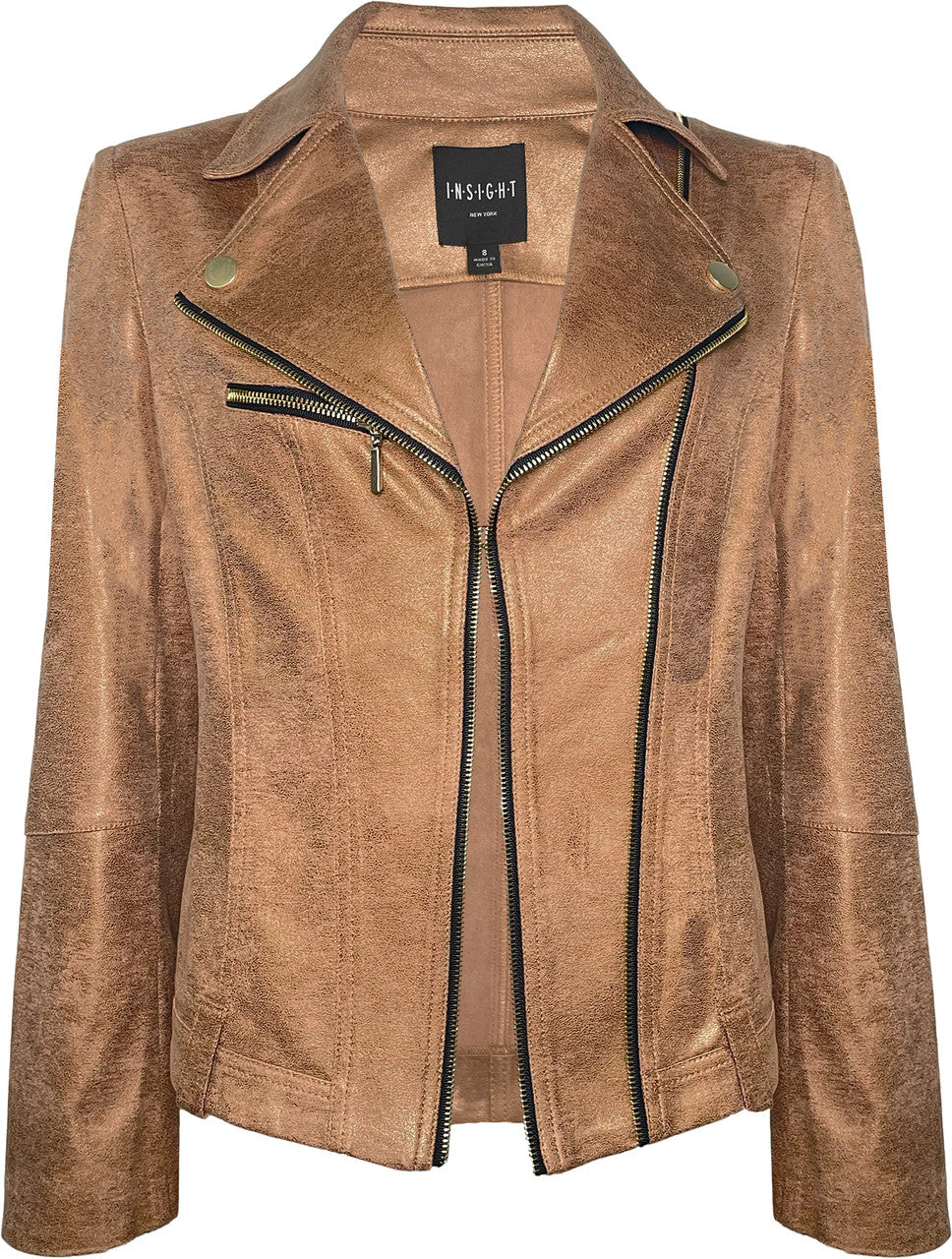 BCJ101A08MB Solid Metallic Vegan Leather Moto Jacket