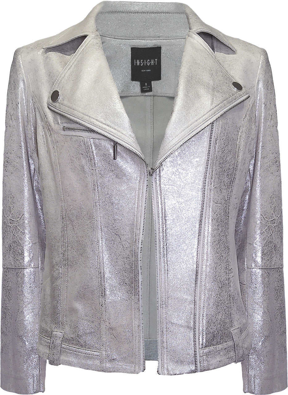 BCJ101A08MB Solid Metallic Vegan Leather Moto Jacket