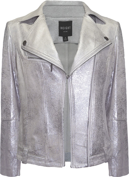 BCJ101A08MB Solid Metallic Vegan Leather Moto Jacket