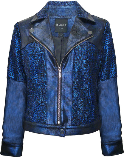 BCJ101C06KTL Vegan Leather/ Metallic Knit Combo Jacket