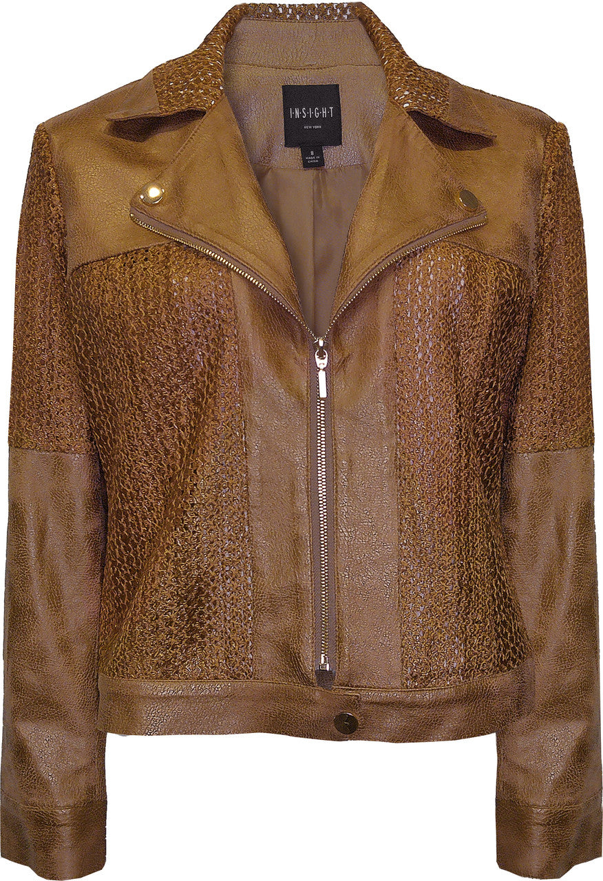 BCJ101C06KTL Vegan Leather/ Metallic Knit Combo Jacket