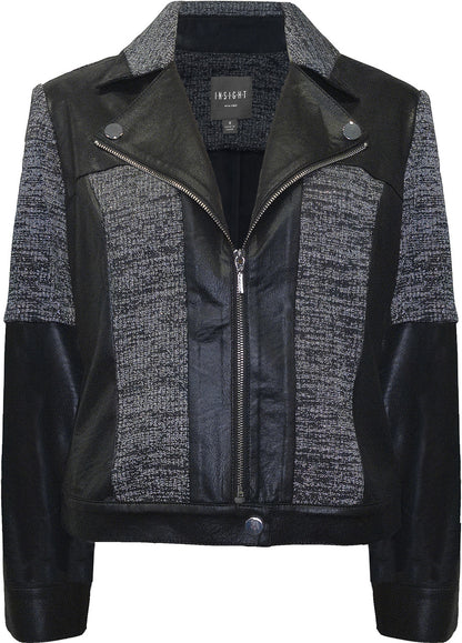 BCJ101C06RIB Faux Vegan Leather/Knit Combo Moto Jacket
