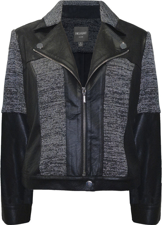 BCJ101C06RIB Faux Vegan Leather/Knit Combo Moto Jacket